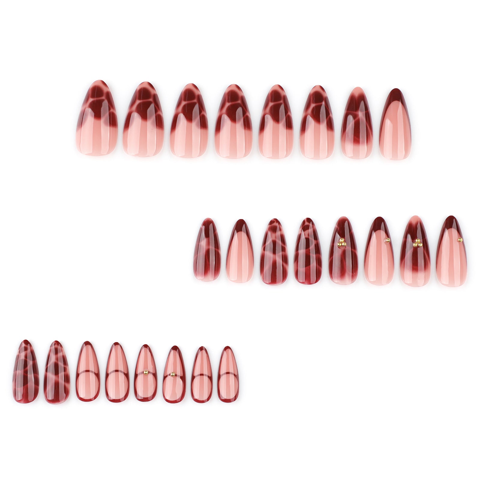 24pcs/Set French Tips with Wine Red Floral Press-On Nails