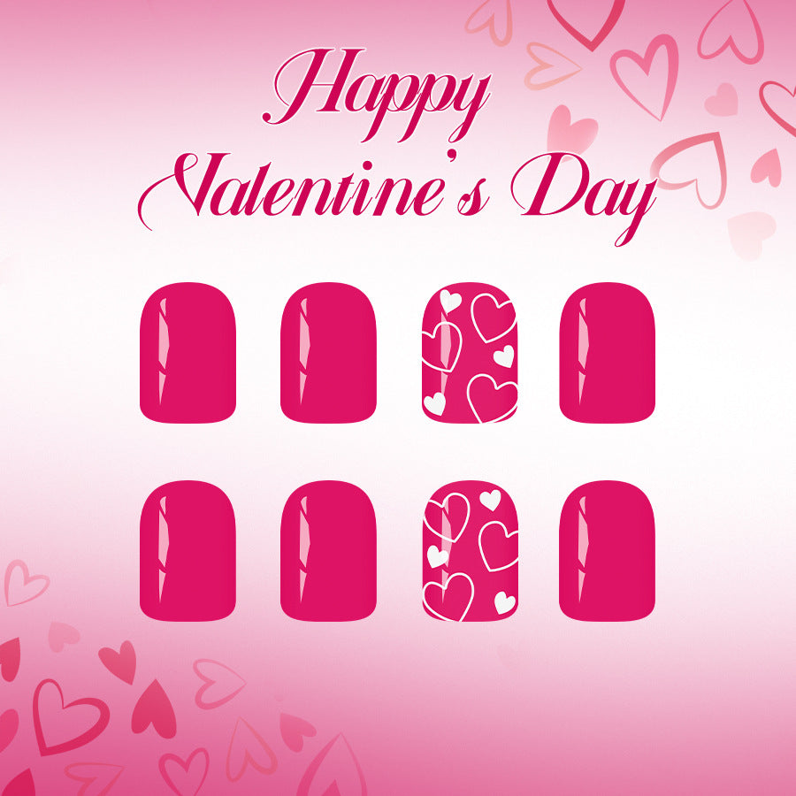 24pcs/Set Valentine’s Rose Pink & White Mini Hearts Short Press On Nails