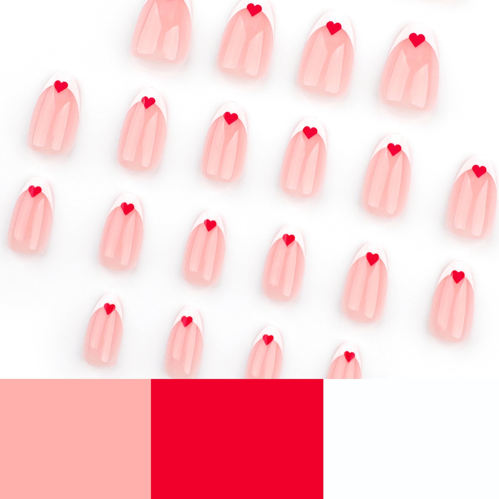 24pcs/Set French White and Red Heart Press-On Nails