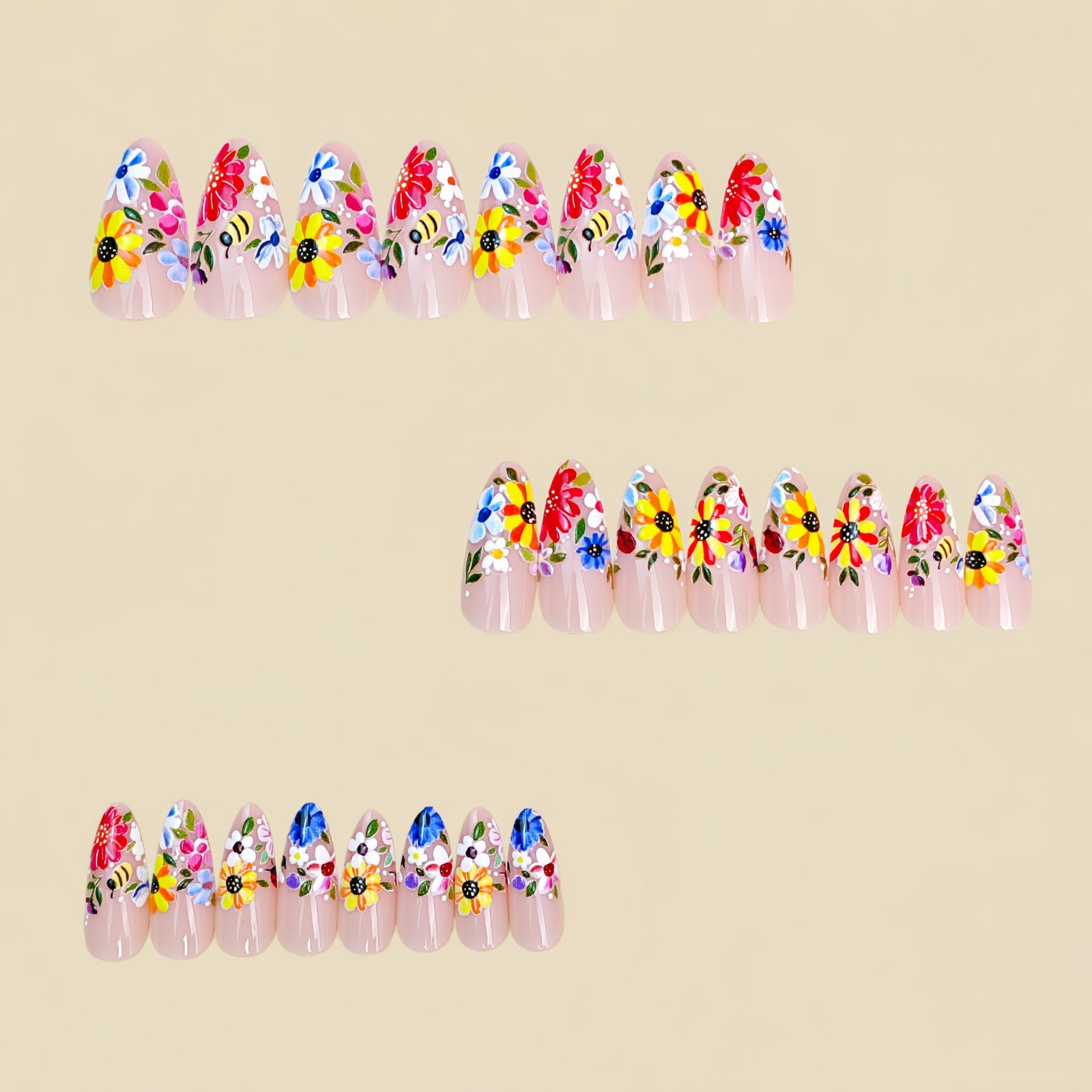 24pcs/Set Colorful Floral French Press-On Nails