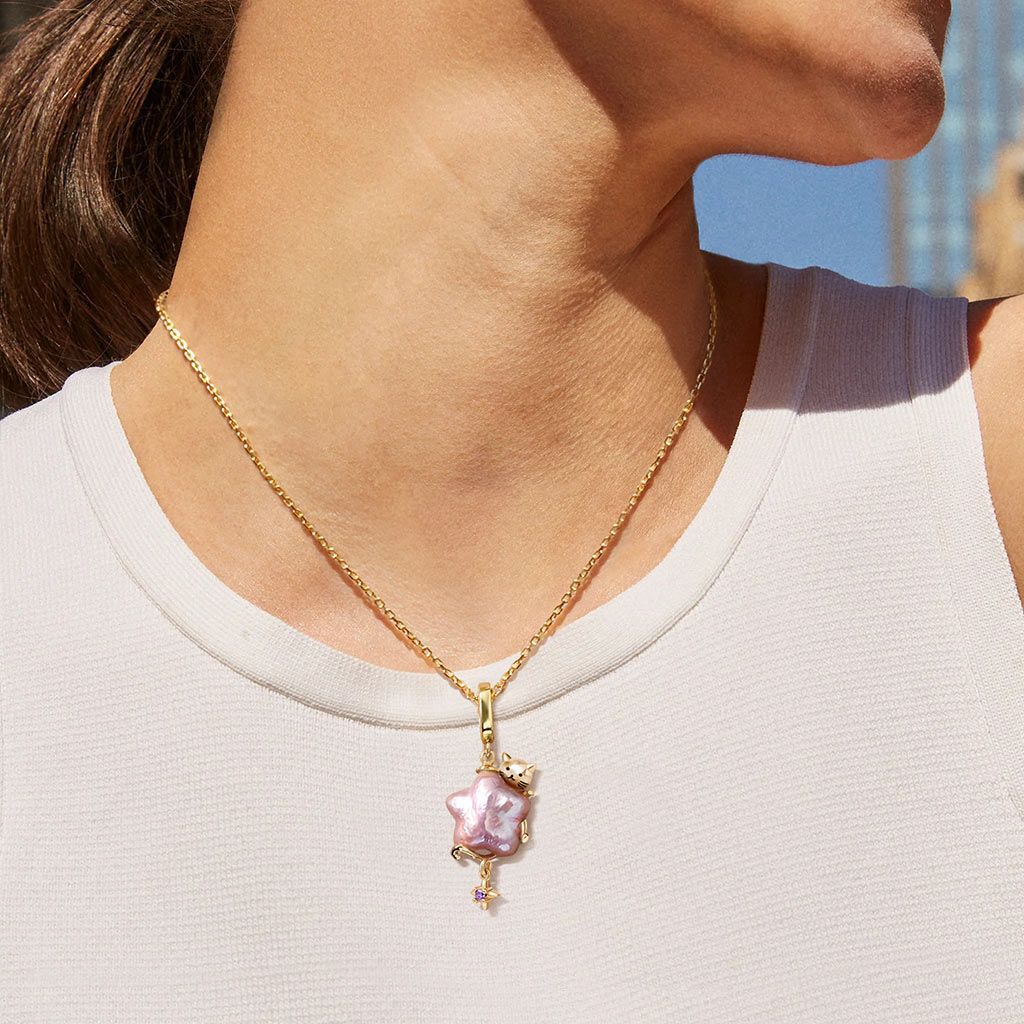 Baroque Colorful Pearl Cat & Star Pendant Necklace