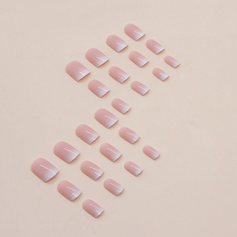 24pcs/Set Pink and White Gradient Short Press On Nails