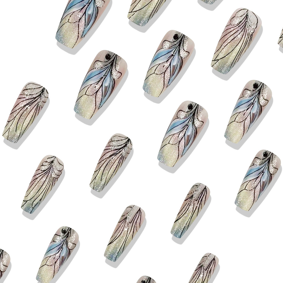 24 Stück/Set aufklebbare Nägel mit 3D-Blumenmotiv