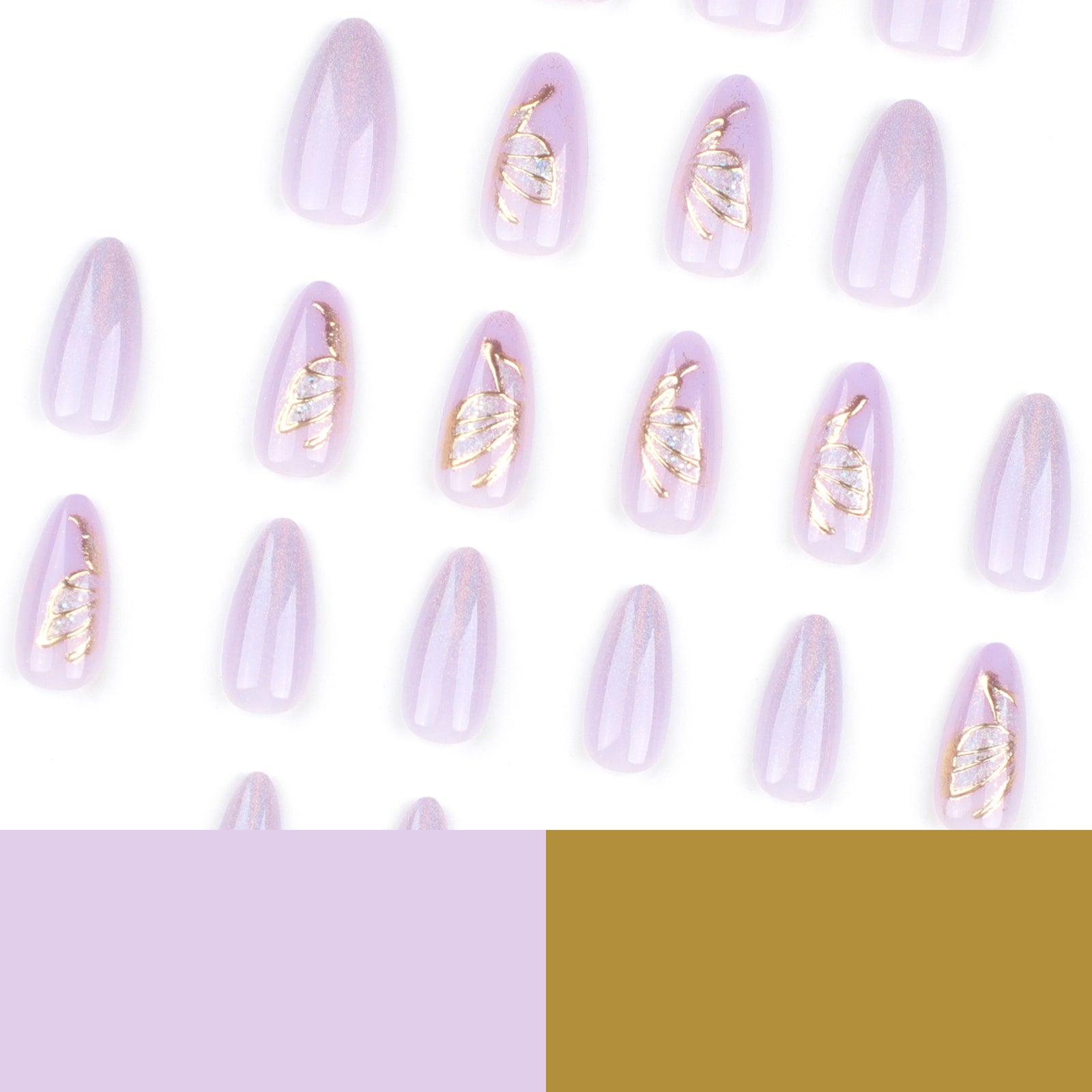 24pcs/Set Purple and Gold Butterfly Press-On Nails