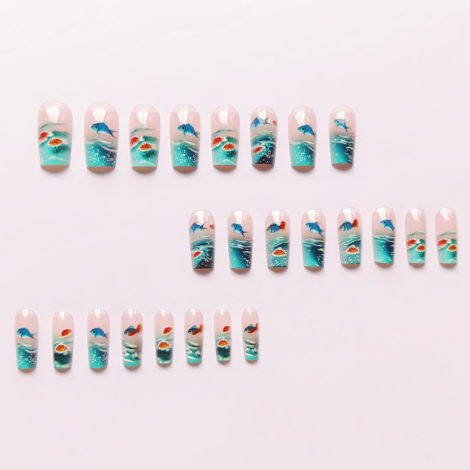 24pcs/Set Blue Ocean Fish Press-On Nails