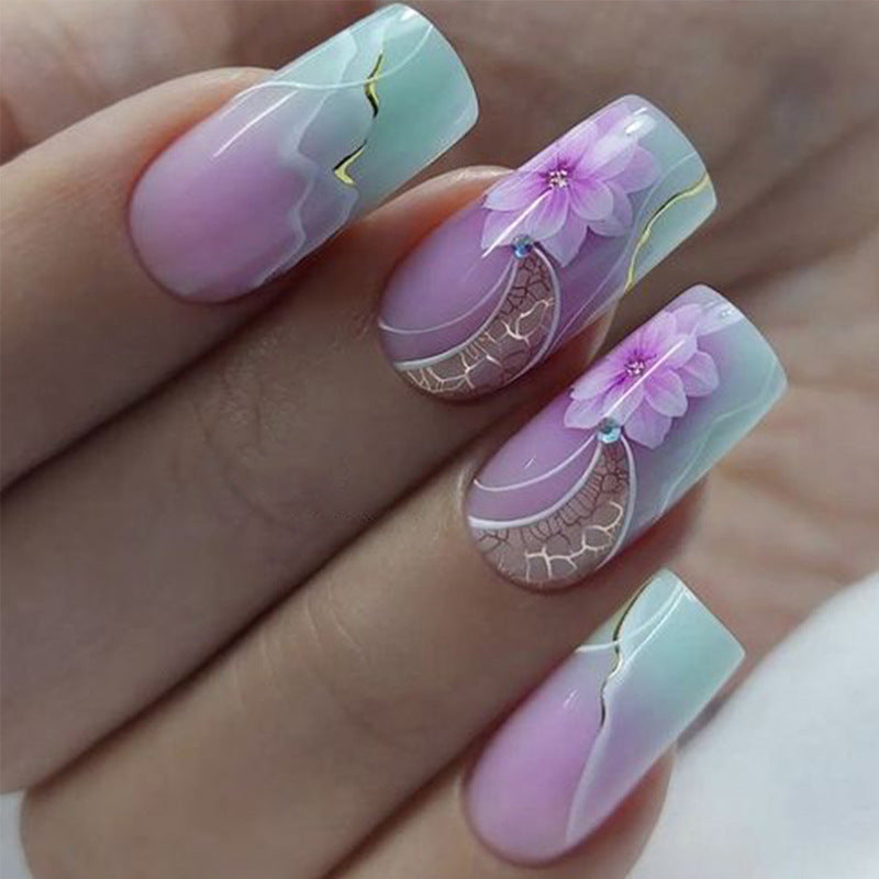 24pcs/Set Gradient Flower Press-On Nails