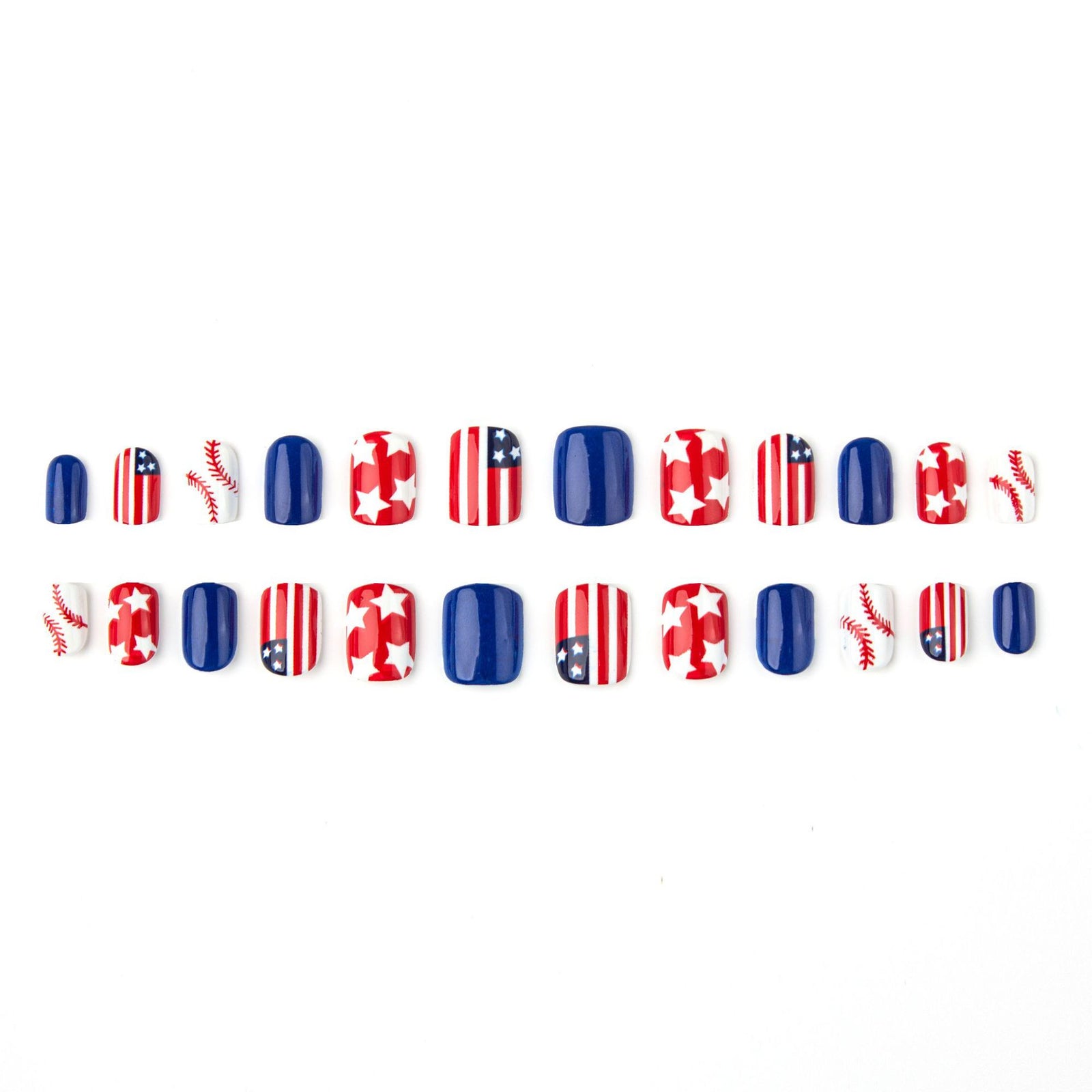 24pcs/Set Red, Blue, and White Stars Short Press-On Nails