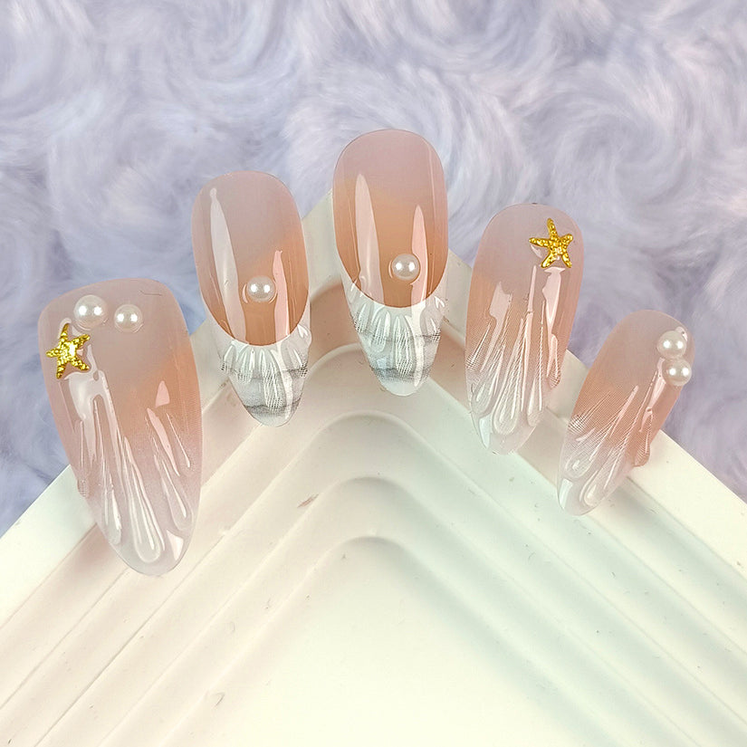 (Handmade) 10pcs/Set 3D French Seashell Press-On Nails