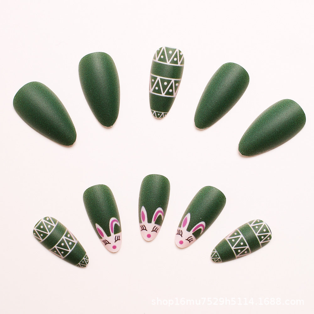 24pcs/Set Green Matte Bunny Press-On Nails