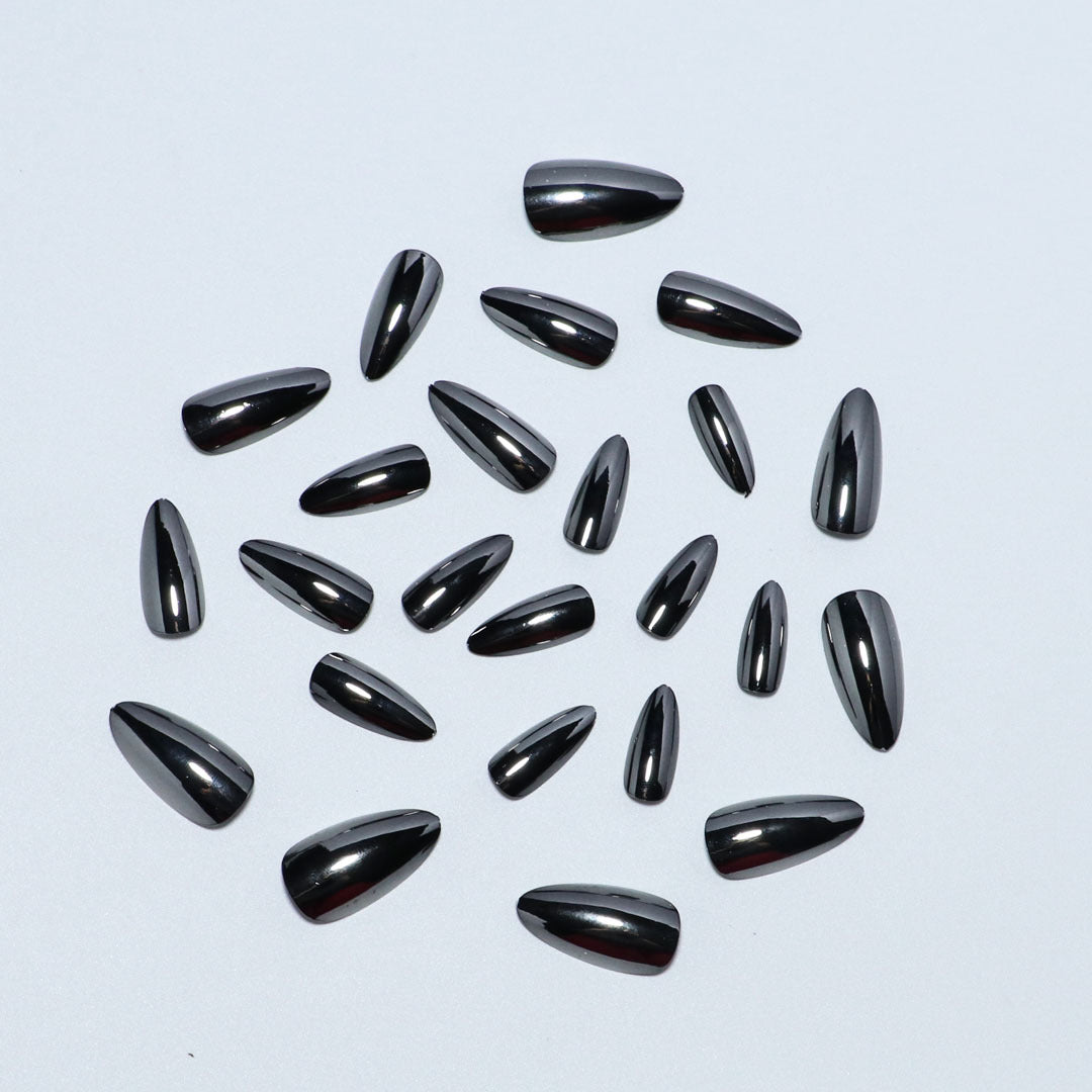 24pcs/Set Black Chrome Press-On Nails