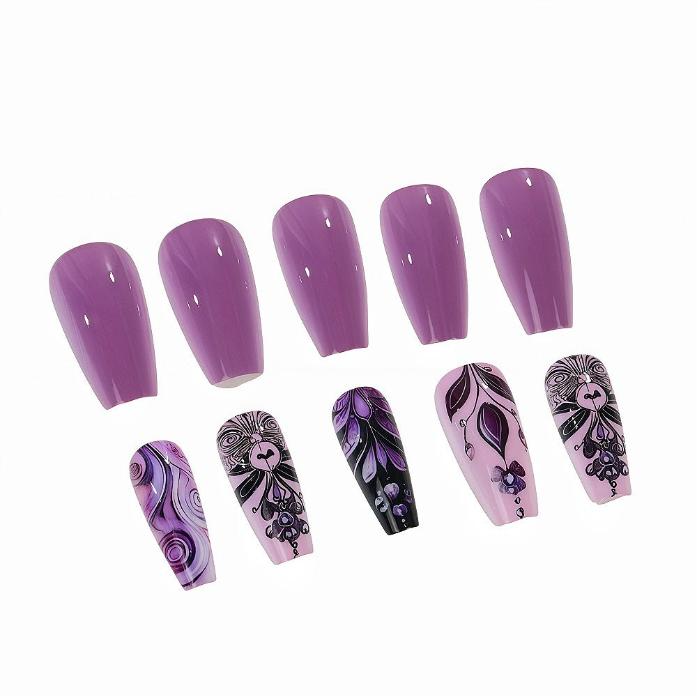 24pcs/Set Light Lavender Swirl Floral Press-On Nails