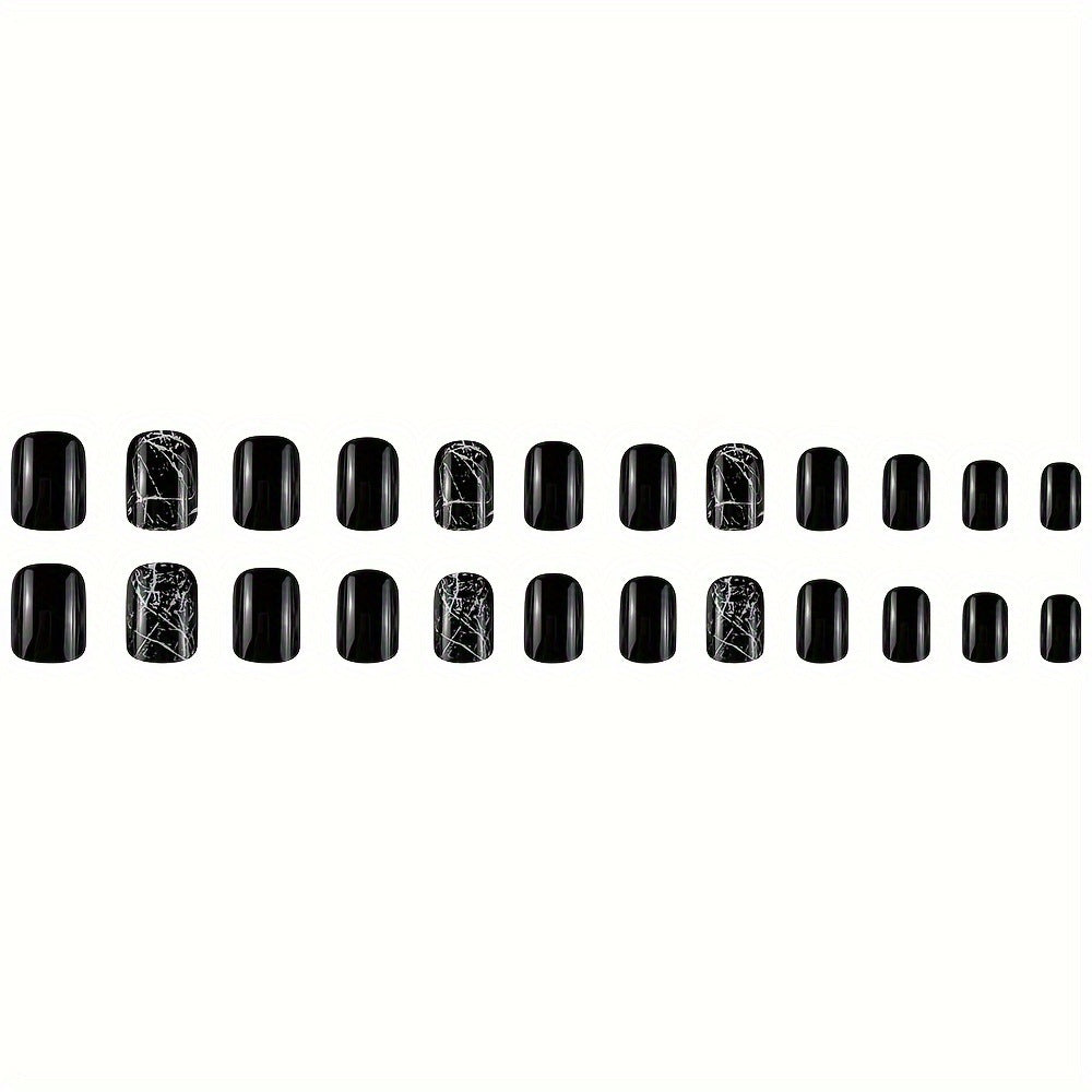 24pcs/Set Black & White Crackle Press-On Nails