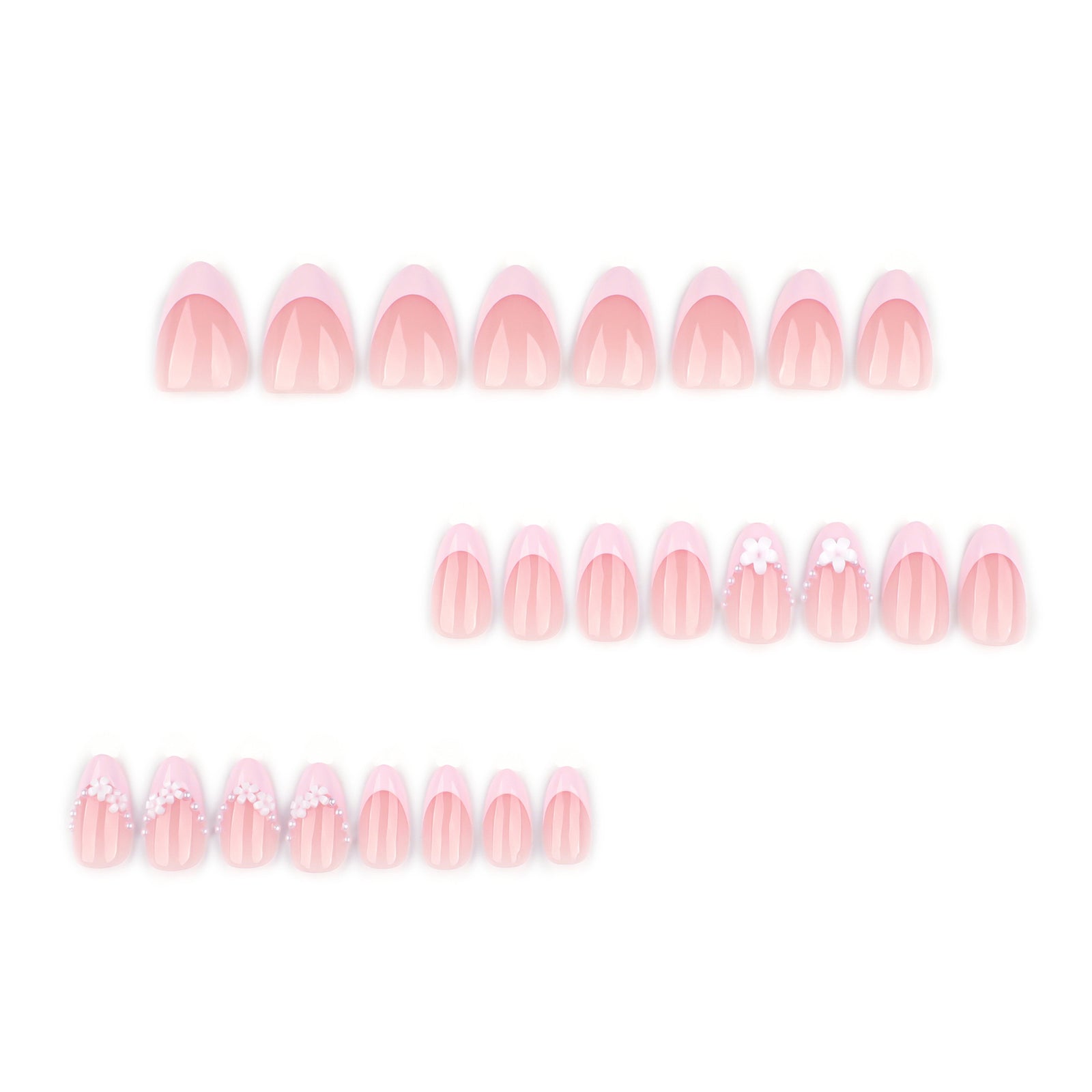 24pcs/Set Pink & White French Floral Press-On Nails