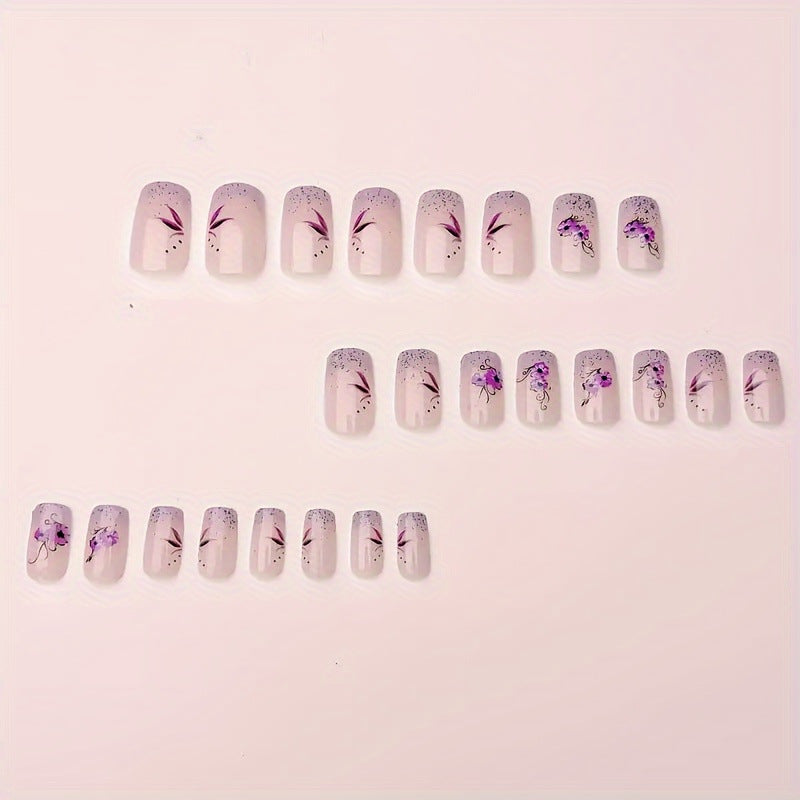 24 Stück/Set aufklebbare Nägel mit 3D-Blumenmotiv