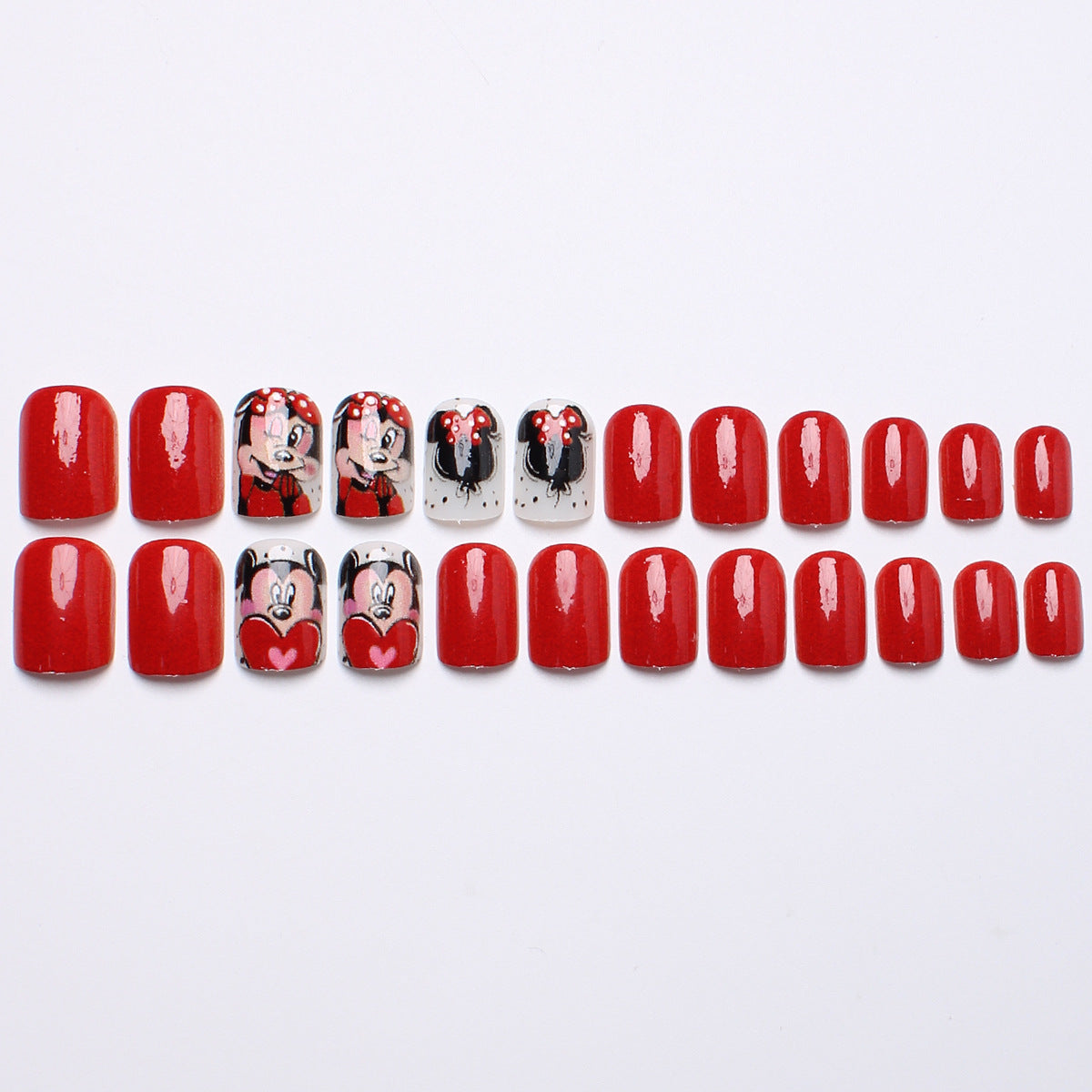 24pcs/Set Red Heart Mickey Short Press On Nails