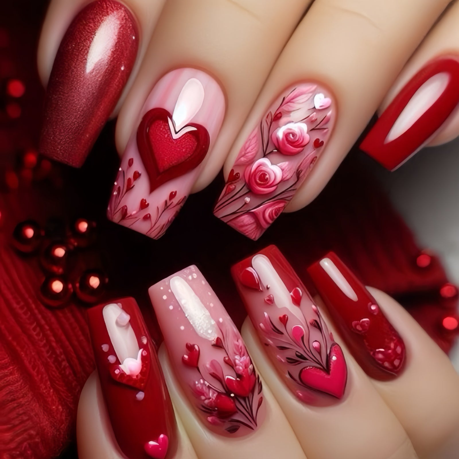 24pcs/SetValentine's Day Red Heart Press-On Nails