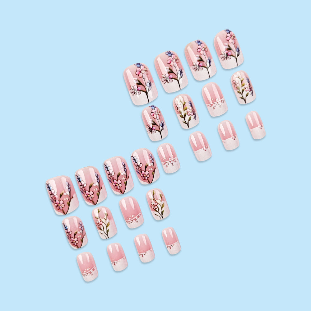 24pcs/Set Minimalist Floral French Tip Press-On Nails