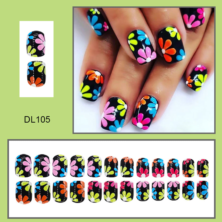 24pcs/Set Colorful Floral Short Press-On Nails