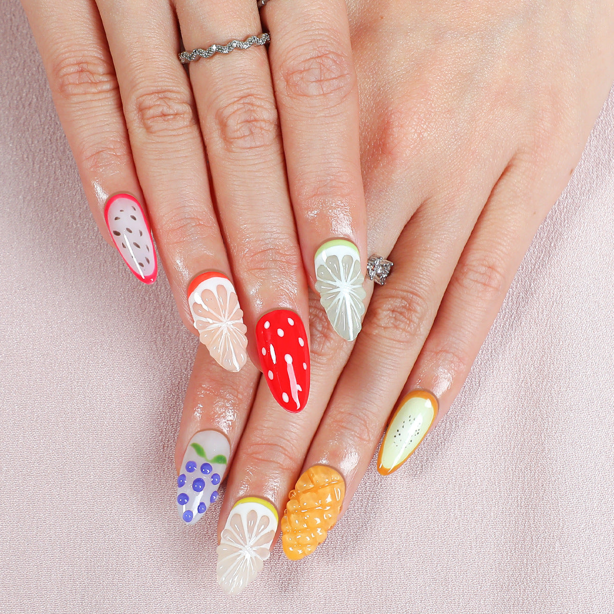 (Handmade) 10pcs/Set Spring Fruits Press-On Nails