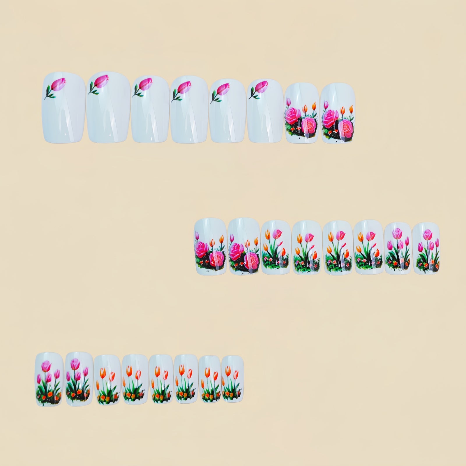24pcs/Set Tulip And Rose Floral Press-On Nails