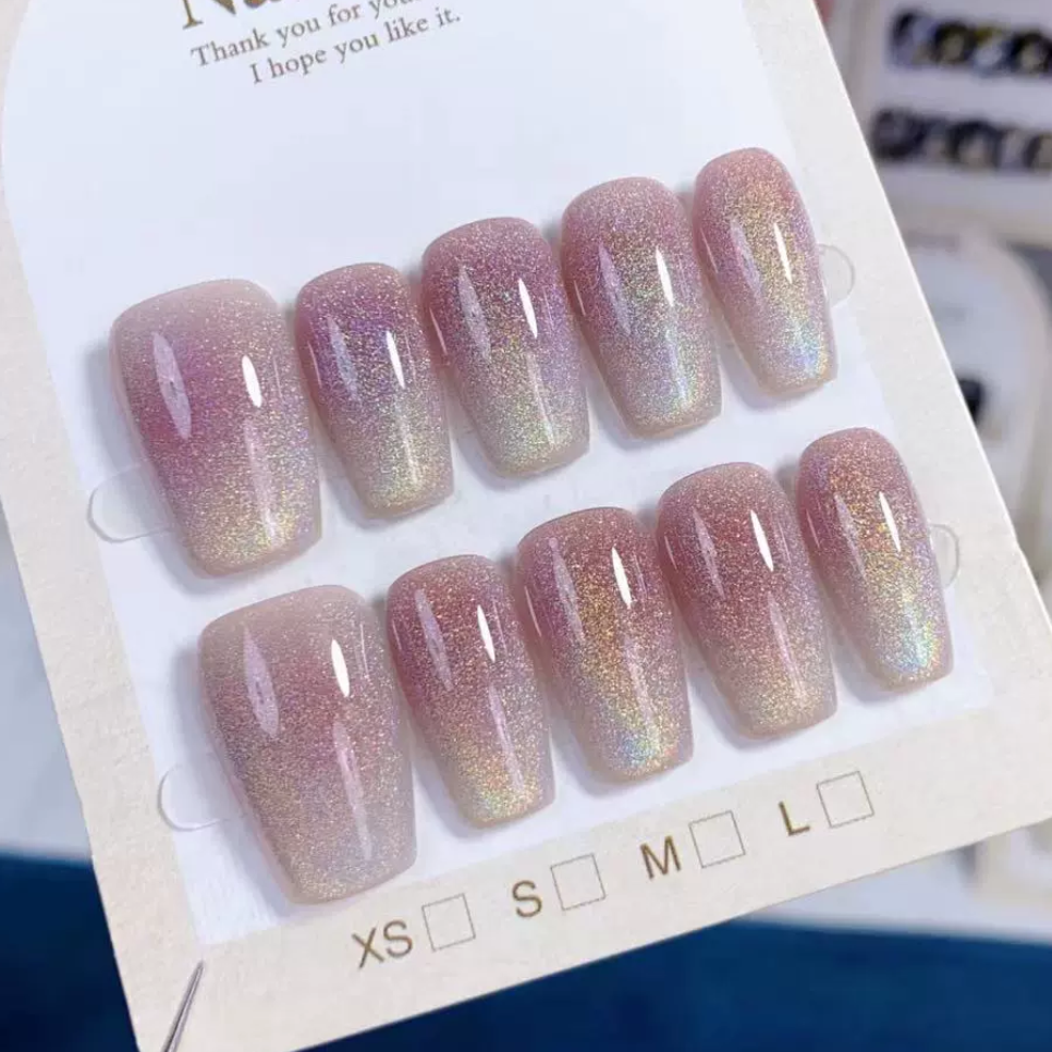 (Handmade) 10pcs/Set Rainbow Gradient Cat Eye Press-On Nails
