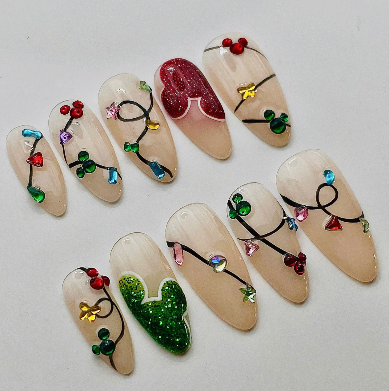 (Handmade) 10pcs/Set 3D Christmas Light Press On Nails