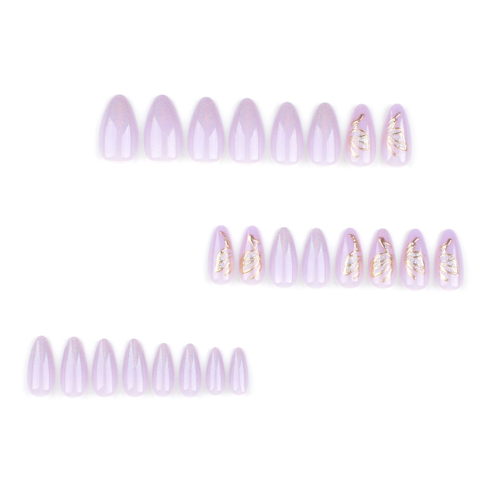 24pcs/Set Purple and Gold Butterfly Press-On Nails