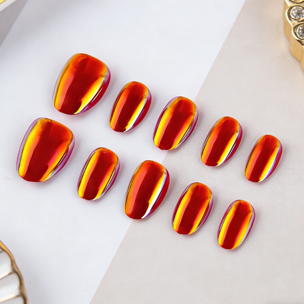 24pcs/Set Orange-Red Chrome Press-On Nails