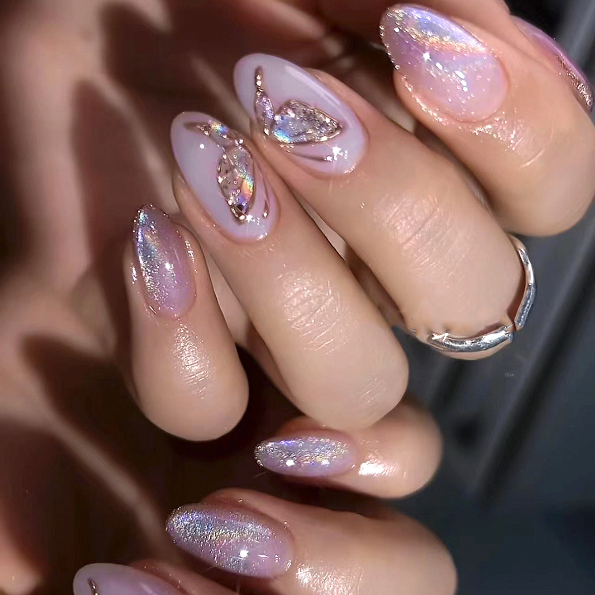 24pcs/Set Purple and Gold Butterfly Press-On Nails