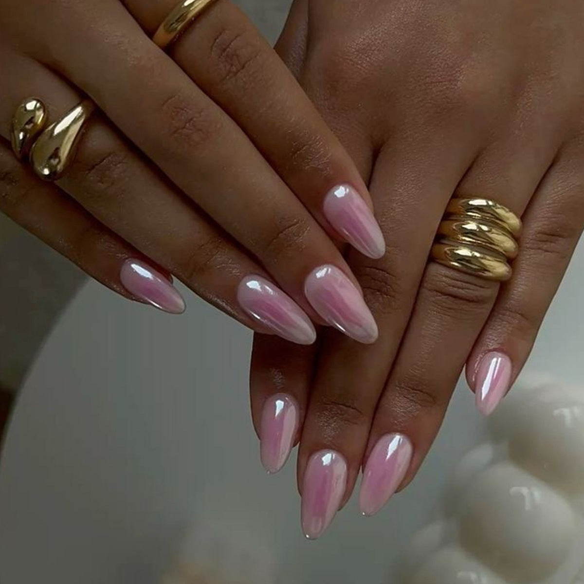 24pcs/Set Blush Chrome Press-On Nails