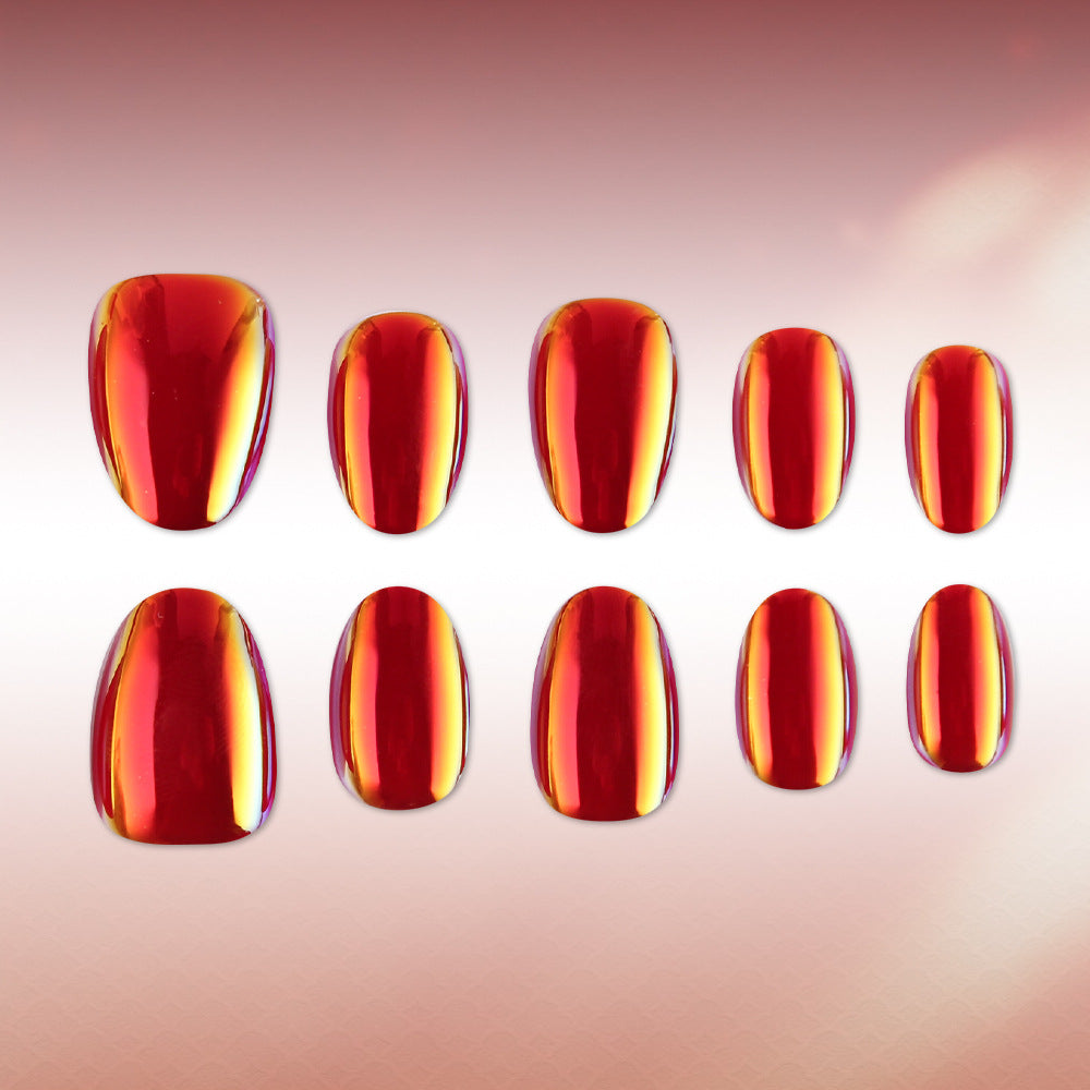 24pcs/Set Orange-Red Chrome Press-On Nails