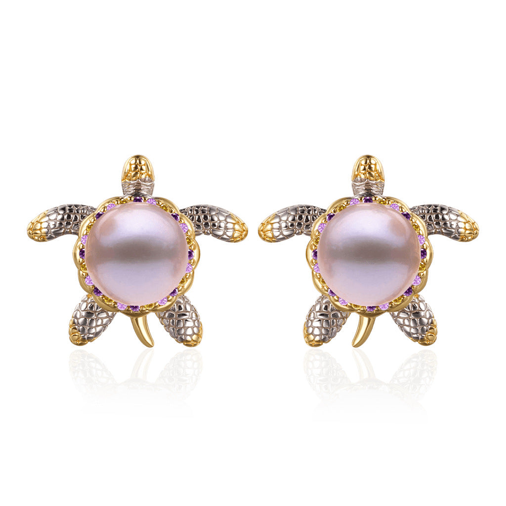 Ocean Turtle with Natural Colorful Pearl & Rhinestones Necklace