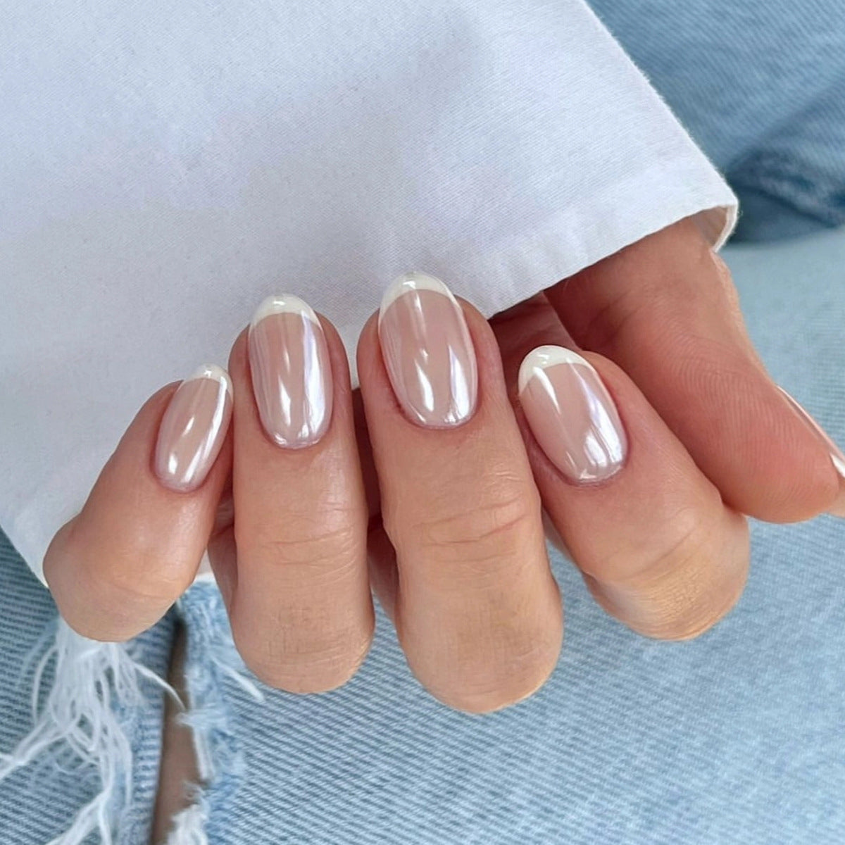 24pcs/Set Minimalist French White Tip Press-On Nails
