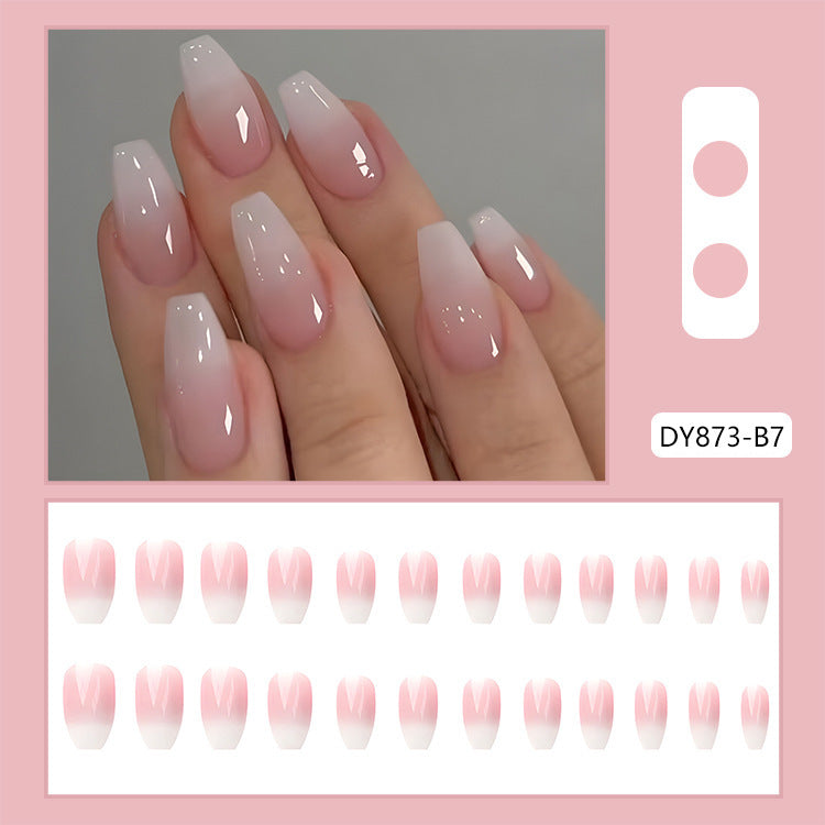 24pcs/Set Frosted Gradient Nude White Press-On Nails