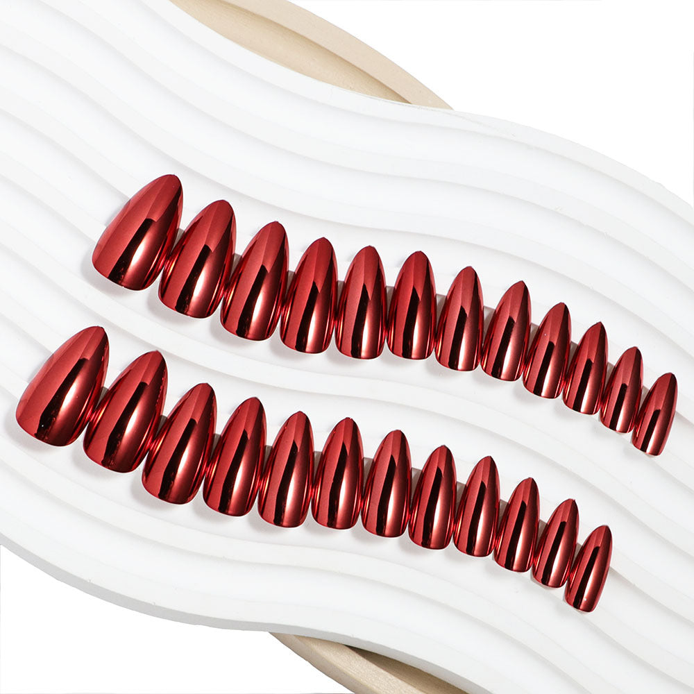 24pcs/Set Red Chrome Press-On Nails