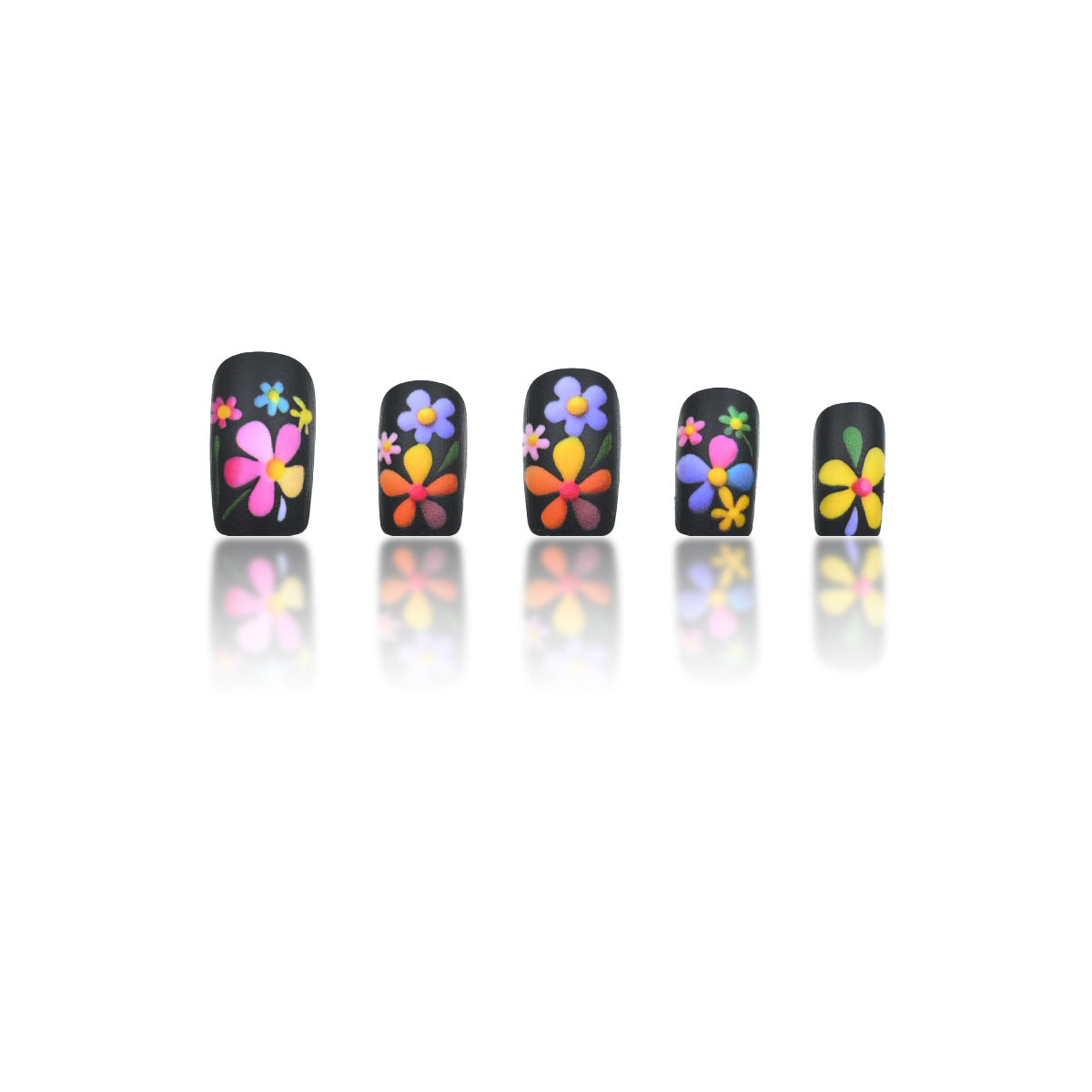 24pcs/Set Colorful Floral Matte Nails Press-On Nails