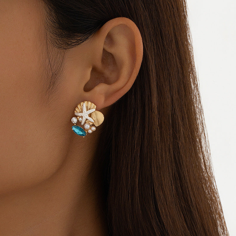Starfish, Shell & Pearl Stud Earrings