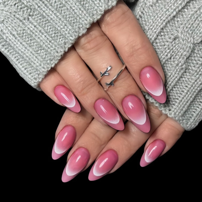 24pcs/Set Geometric French Pink Press-On Nails