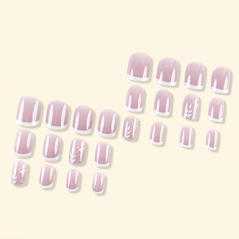 24pcs/Set White Leaf French Tips Short Press On Nails