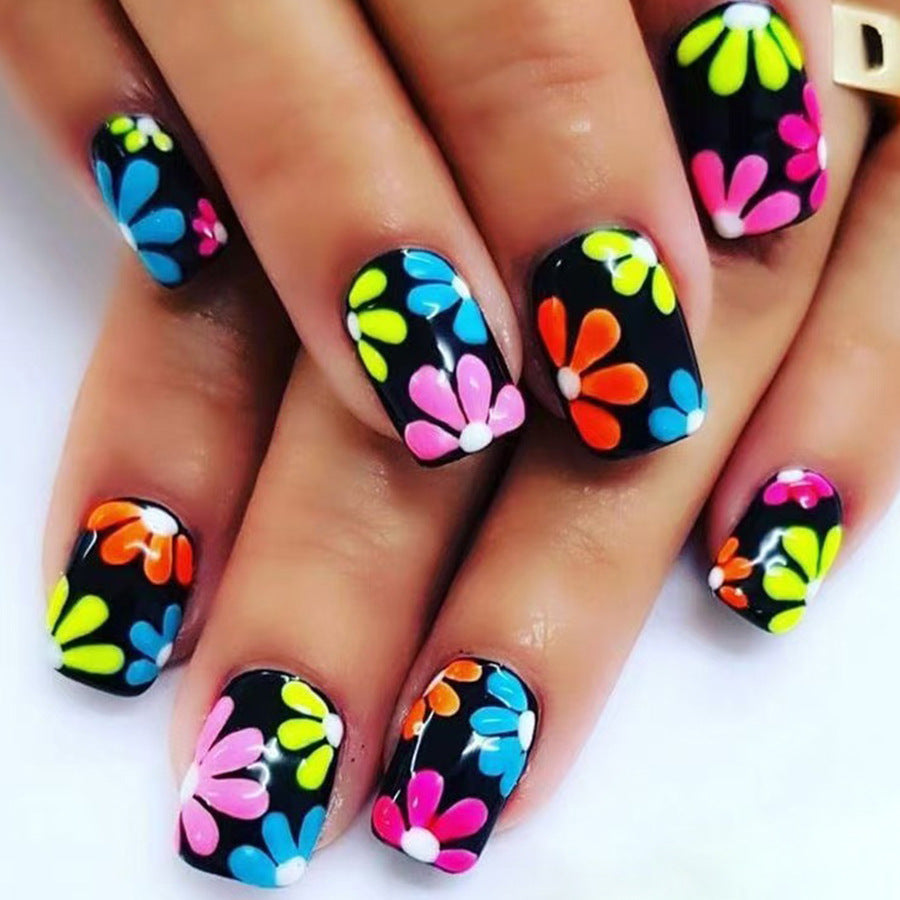 24pcs/Set Colorful Floral Short Press-On Nails