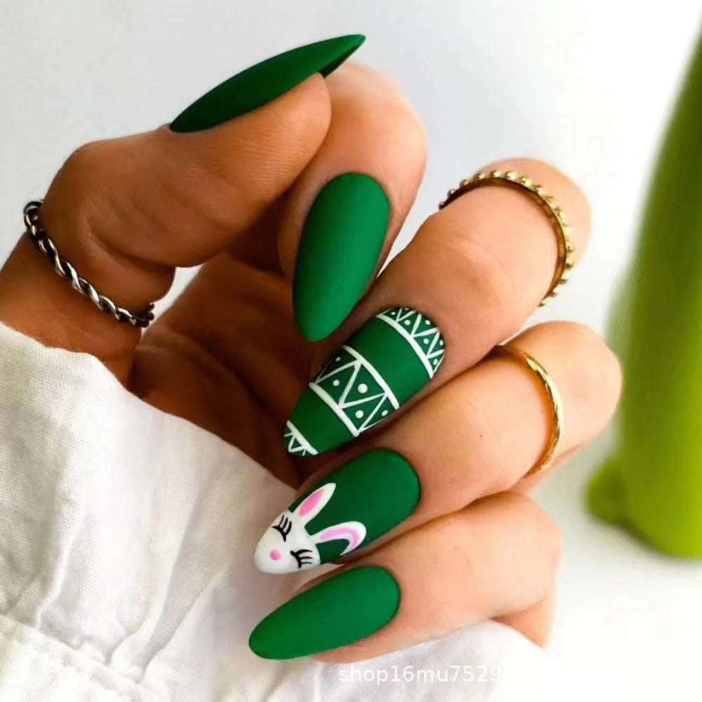 24pcs/Set Green Matte Bunny Press-On Nails