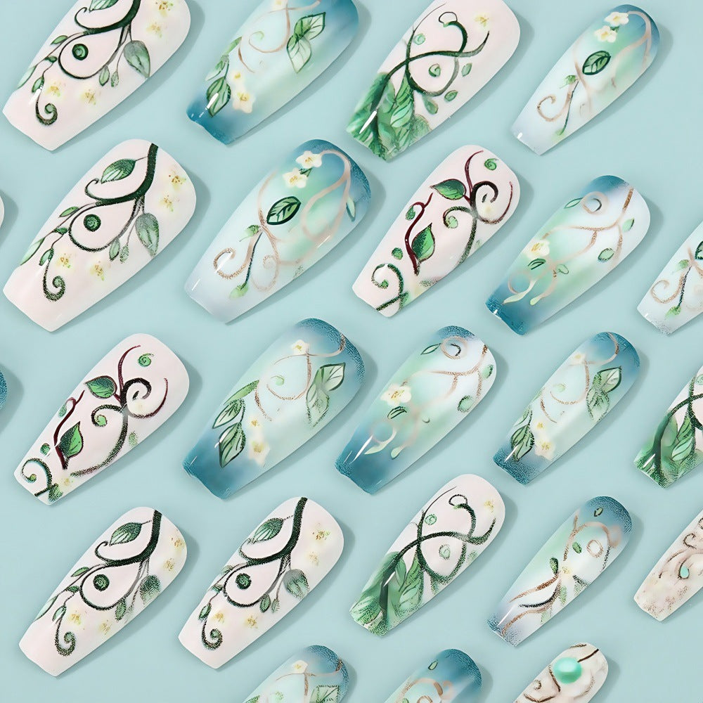 24pcs/Set Green Vines Press-On Nails