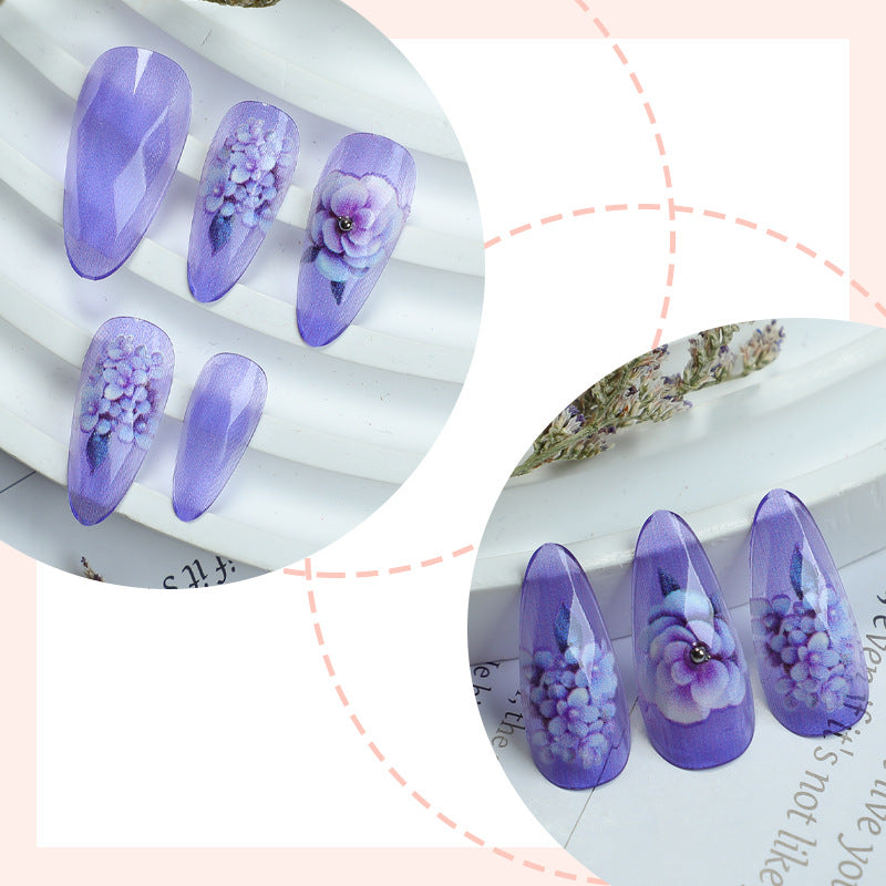 24pcs/Set Purple Flower Press-On Nails