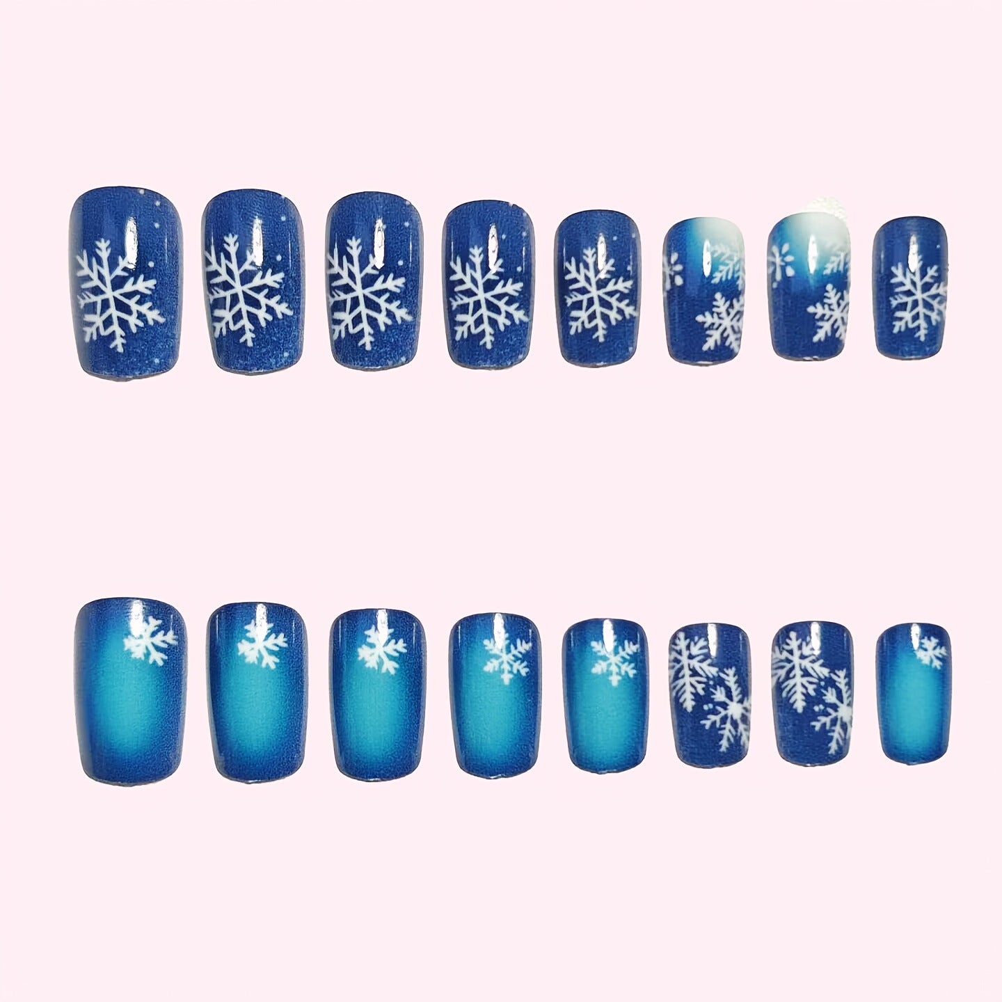 24pcs/Set Blue Christmas Snowflake Gradient Press-On Nails