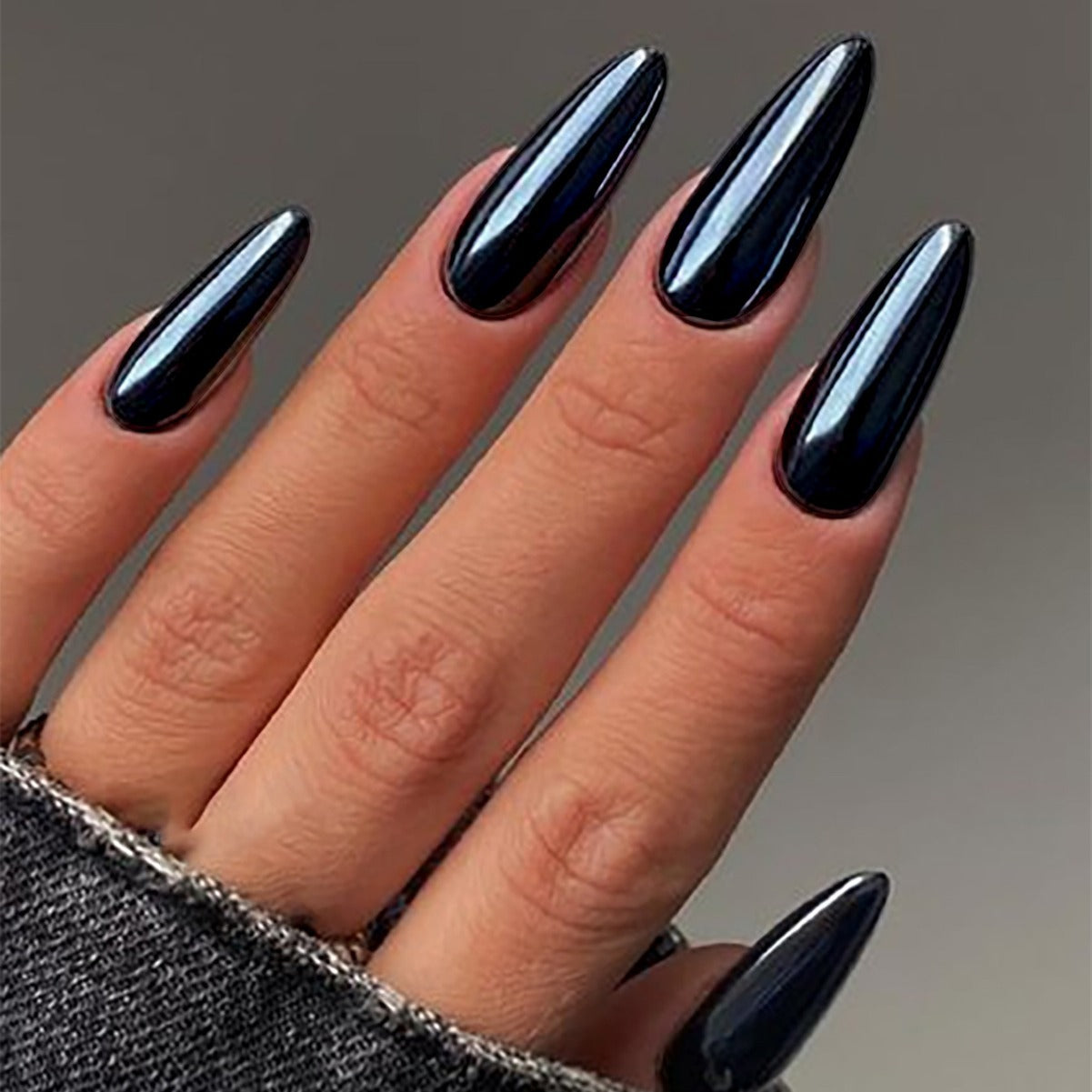 24pcs/Set Black Chrome Press-On Nails