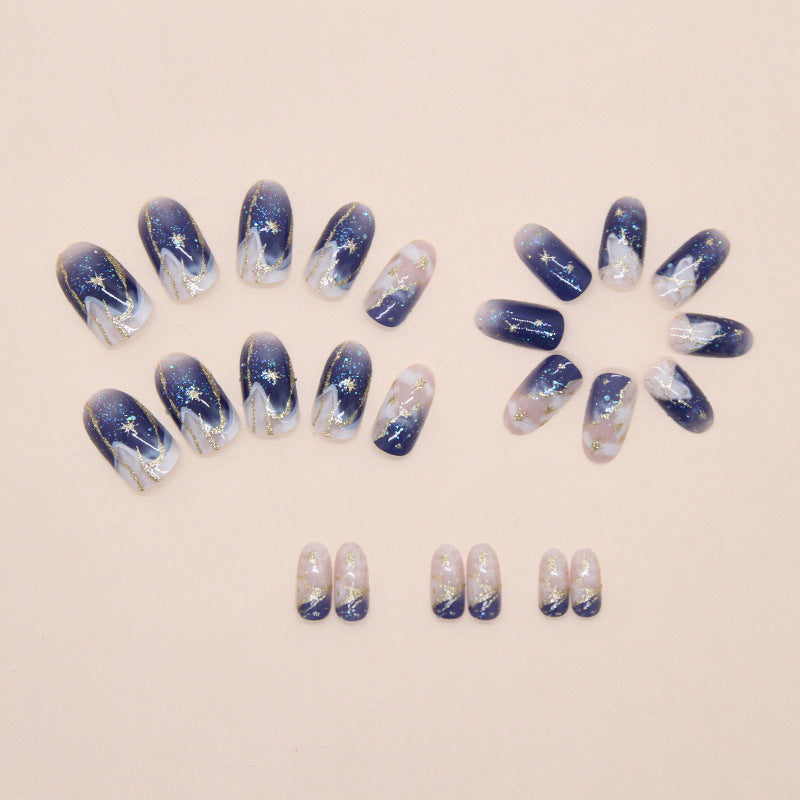 24pcs/Set Icy Blue Gradient Glitter Press On Nails