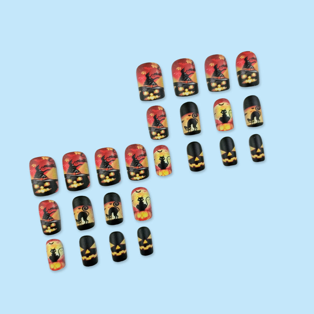 24pcs/Set Halloween Bats & Black Cats Short Press-On Nails