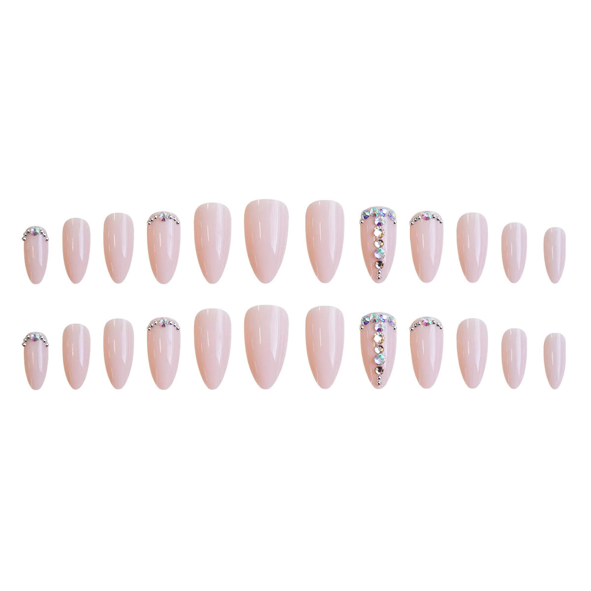 24pcs/Set Rhinestone Pink Press-On Nails