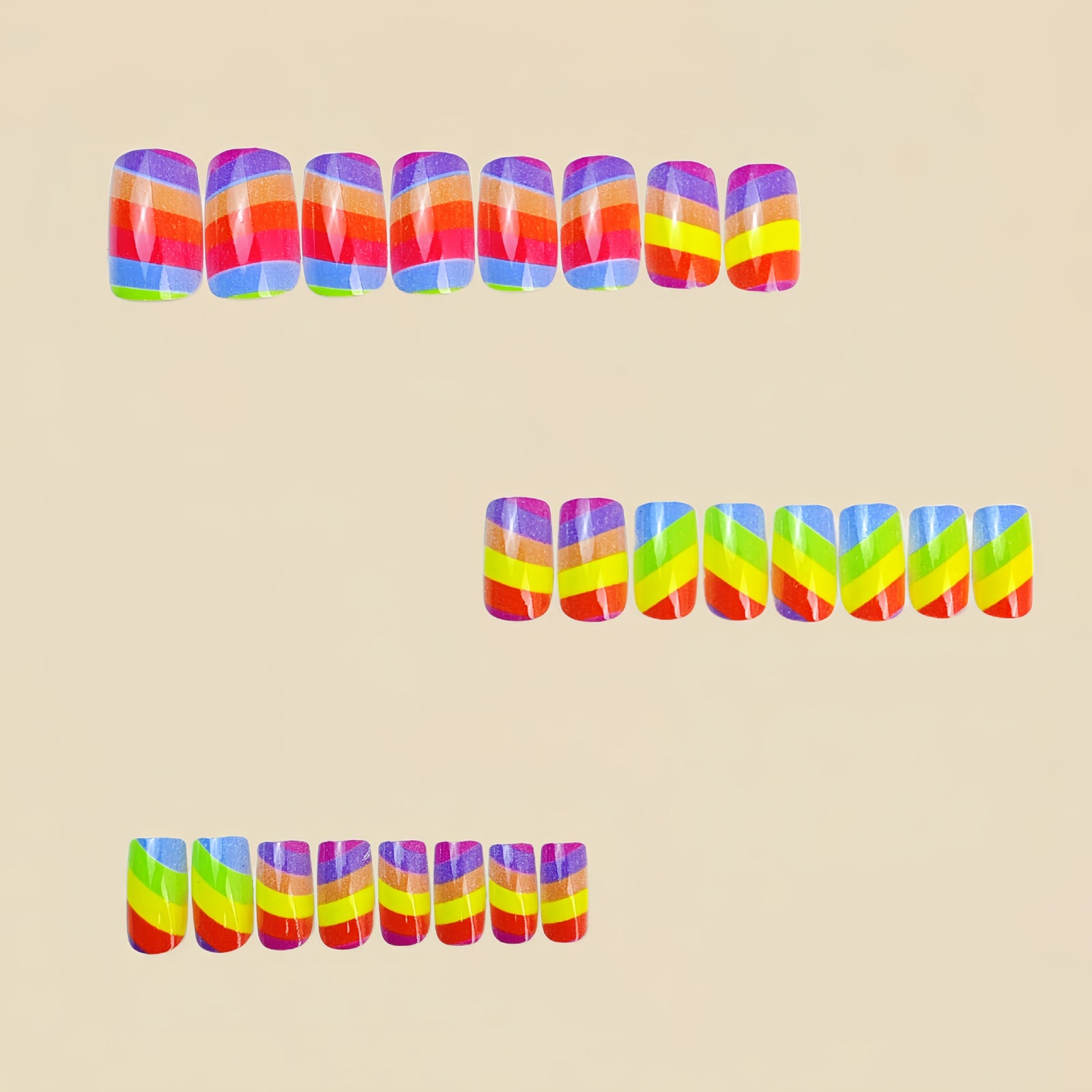 24pcs/Set Multicolor Striped Tie-Dye Short Press-On Nails