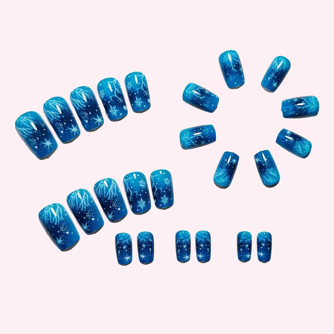 24pcs/Set Blue Gradient Snowflakes Press-On Nails